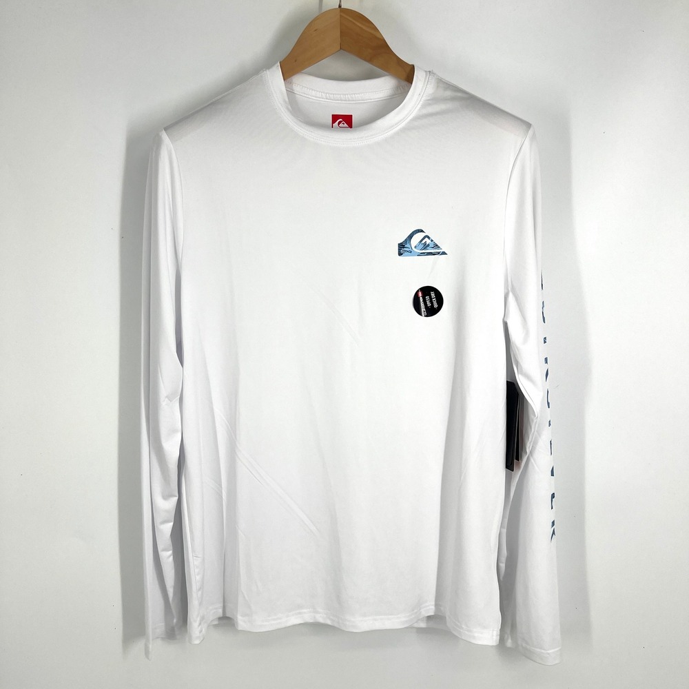 Quiksilver Mens Long Sleeve Rash Guard White UPF 50 Quick Dry Swim Shirt Medium